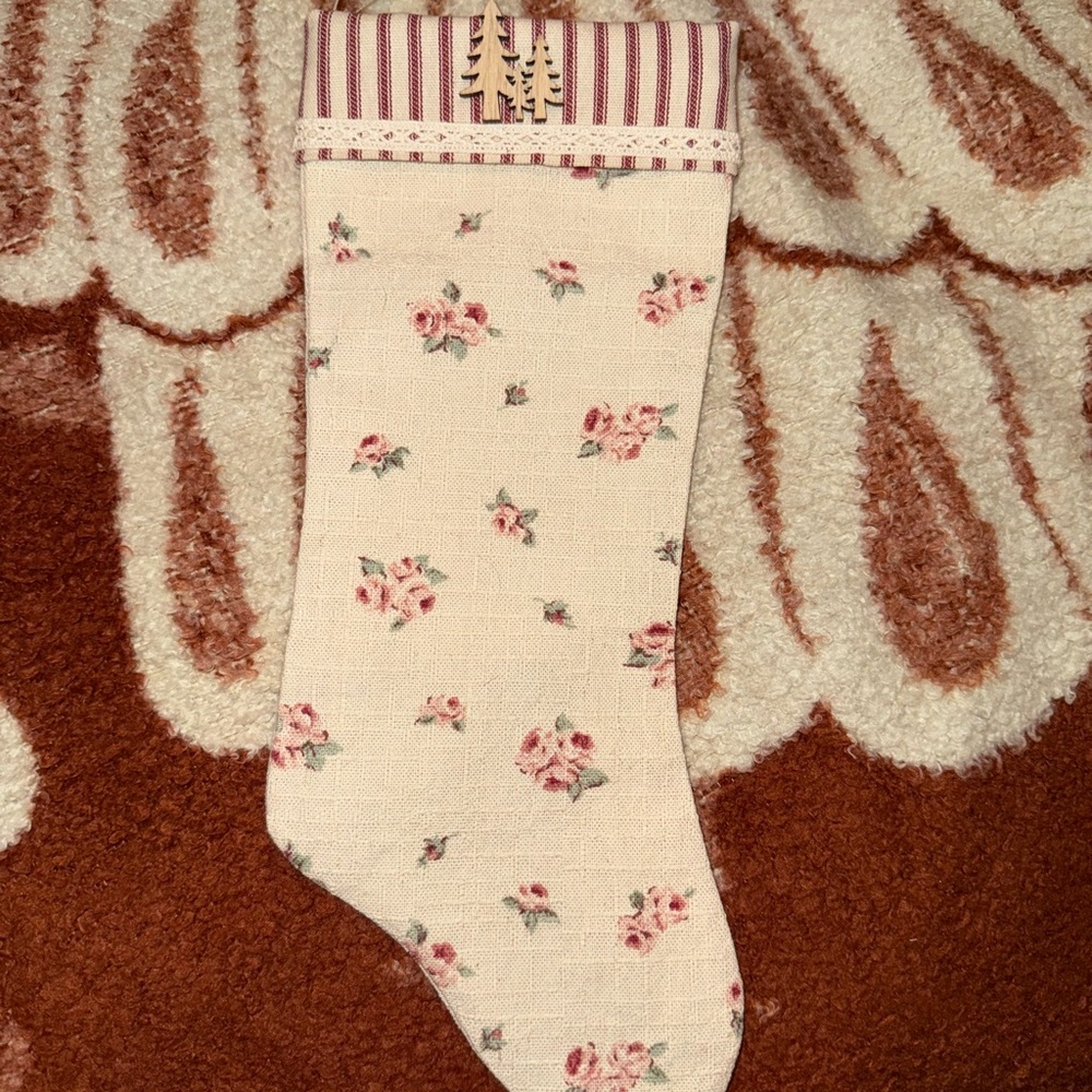 Floral Coquette Linen Christmas Stocking